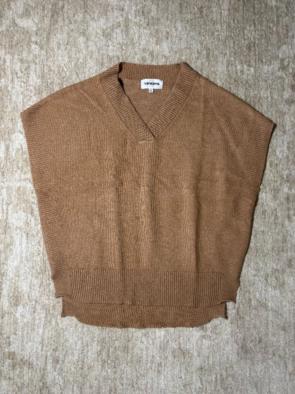 VIGOSS Womens Sweater Vest Size Large Brown V-Neck Oversized Knit Preppy Boho